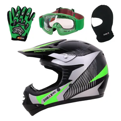 (Green, XL) ZORAX X19 Kids Motorcycle Motorbike Helmet Child Goggles Gloves Balaclava QUAD ATV