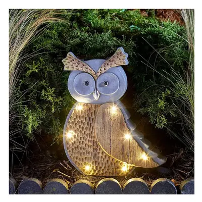 38cm Solar Power Novelty Woodstone LED Owl Ornament | Outdoor Garden Decoration