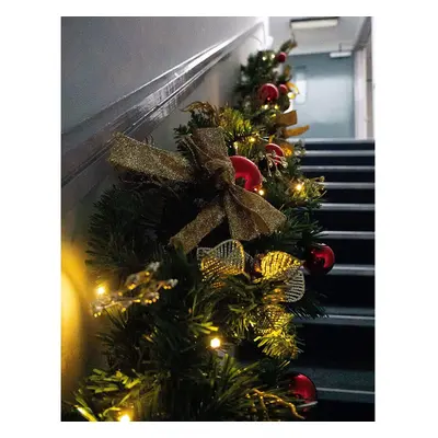 Christmas Wreath Baubles Pinecones & Lights, LED Garland 180cm Battery