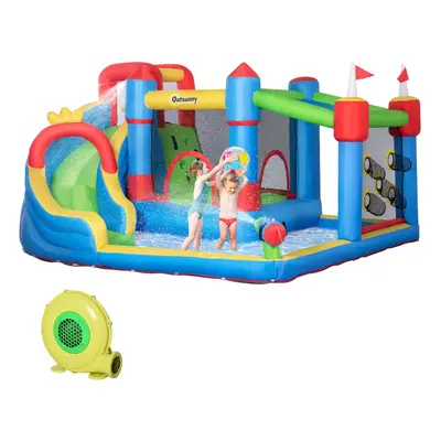 Outsunny Kids Inflatable Bouncy Castle in Water Slide Water Gun Air Blower