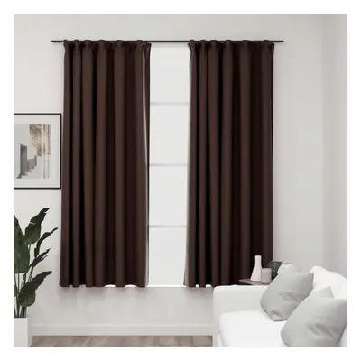 vidaXL 2x Linen-Look Blackout Curtains with Hooks Taupe 140x175cm Drape Blind