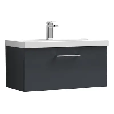 Wall Hung Drawer Vanity Unit & Mid-Edge Ceramic Basin, Soft Black, 800mm