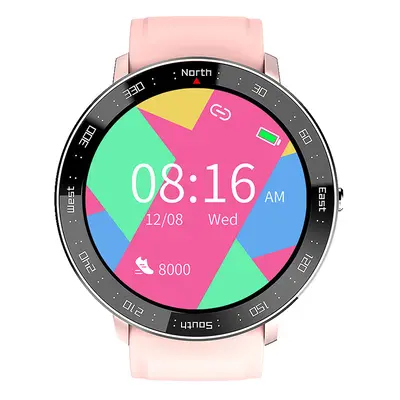 (Pink) 1.28inch Full-touch Screen Heart Rate Blood Pressure Monitor Multi-sport Modes IP67 Water