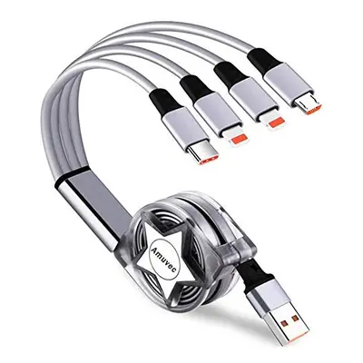 Amuvec Multi in Retractable Charging Cable, 1M 3A Fast Phone Charger Cables with Lightning Type 