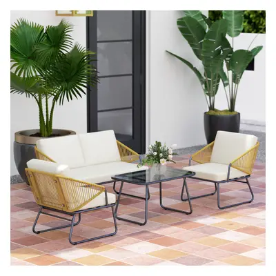 Outsunny Piece Rattan Garden Furniture Set with Cushions, Natural