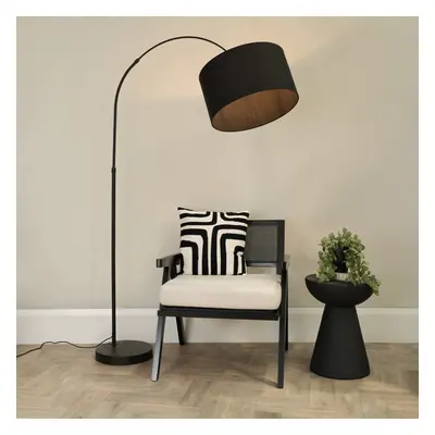 ValueLights Louis Black Arched Curved Floor Lamp with Black Shade