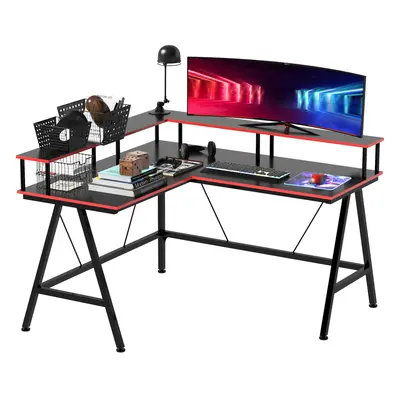 HOMCOM L-Shape Gaming Corner Desk Computer Table w/ Monitor Shelf Workstation