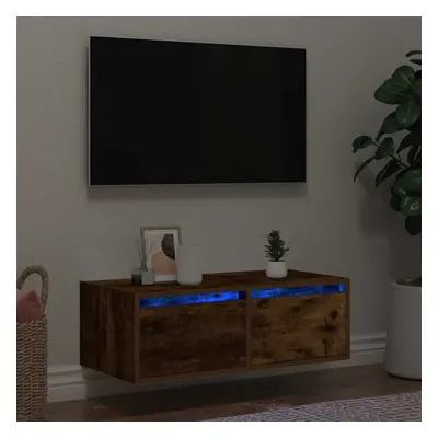 vidaXL TV Cabinet with LED Lights Smoked Oak 75x35.5x25 cm