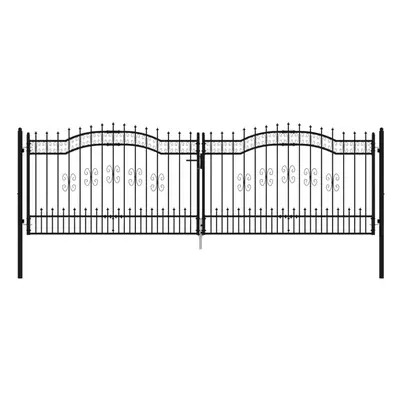 vidaXL Fence Gate with Spear Top Black 406x173 cm Powder-coated Steel Fence