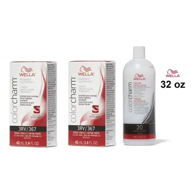 (3RV + 3RV + Developer (Vol. 20) 32oz ) 3RV Black Cherry Wella Color Charm Permanent Haircolor