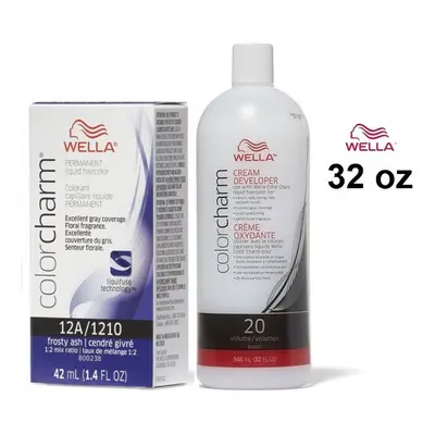 (12A+Dev(Vol.20)32oz) Wella 12A Frosty Ash Color Charm Permanent Liquid Haircolor & Developer (V