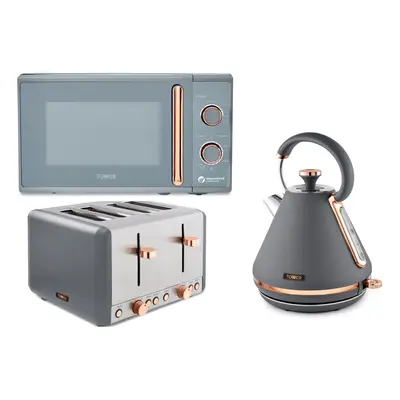 Tower Cavaletto Grey & Rose Gold Kettle Slice Toaster & Microwave