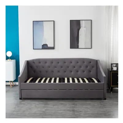 (Daybed With Trundle Only(No Mattress)) Carlton Velvet Grey Daybed 3ft Single With Trundle