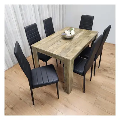 Dining Table with Black Leather Chairs Rustic Wood Table for Dining Room