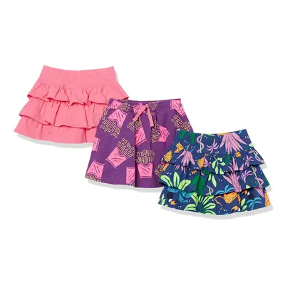 Girls' Knit Ruffle Scooter Skirts (Previously Spotted Zebra), Pack of 3, Navy Jungle/Pink/Purple