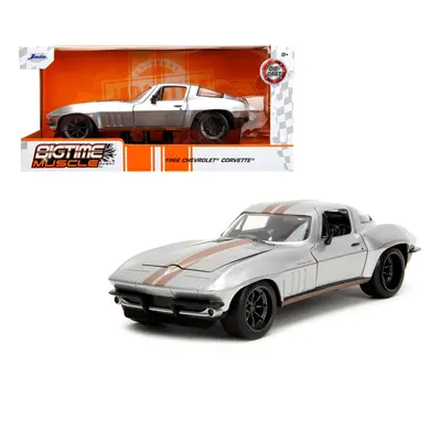 1966 Chevrolet Corvette Silver Metallic with Bronze Stripes Bigtime Muscle Series Diecast Model 