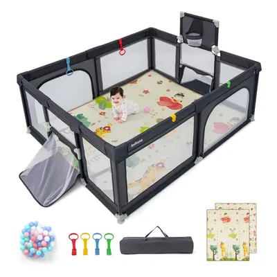 Large Baby Playpen Safe Play Yard Activity Center w/ Mat & Soccer Nets