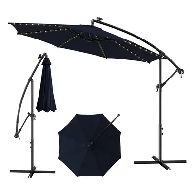 3M Patio Solar-Lighted Parasol LED Cantilever Offset Umbrella-Navy