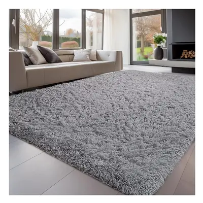 (Shaggy Rug Light Grey) Soft Touch Shaggy Rugs For Bedroom Hallway Runner Floor Rug