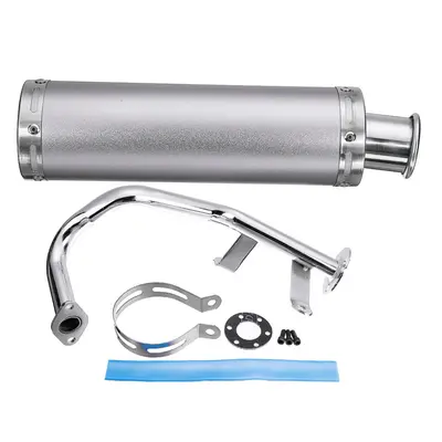 (Silver) Motorcycle Cafe Racer Exhaust Muffler Pipe with Sliding Bracket Universal