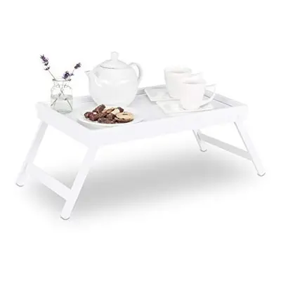 Relaxdays Bamboo Bed Tray, Folding Legs, Raised Edge, For Breakfast in Bed and Serving, HWD: 22x