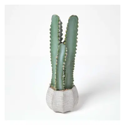 Homescapes Hylcocereus Artificial Cactus In Decorative Textured Stone Pot, cm Tall