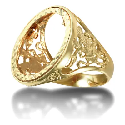 (X) Jewelco London Men's Solid 9ct Yellow Gold St George Dragon Slayer Full Sovereign Mount Ring