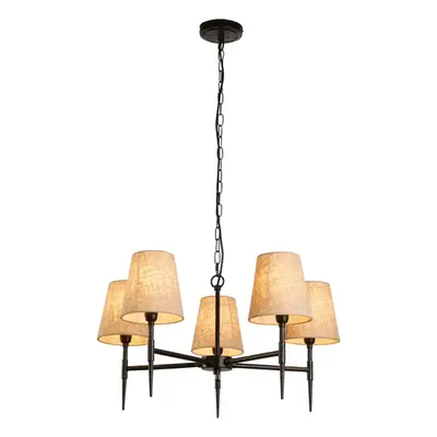 Searchlight Gothic Light Pendant Hammered Black, Natural Linen