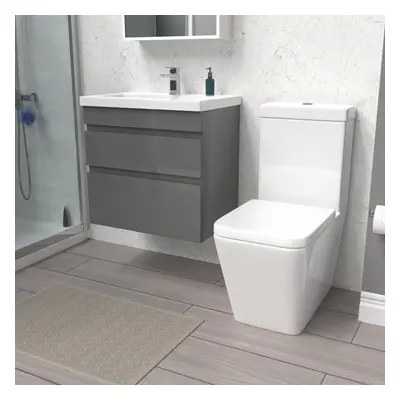 Nes Home 600mm Steel Grey Wall Hung Drawers Vanity & Close Coupled Toilet