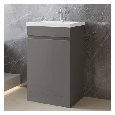 (Grey) 500mm Floor Standing Bathroom Vanity Units with Ceramic Basin Sink High Gloss White/Grey