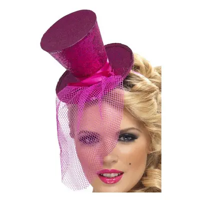 Smiffy's Fever Mini Tophat On Headband - Hot Pink - hat mini top pink fancy dress headband ladie