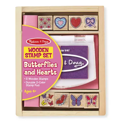 Melissa & Doug Butterfly and Heart Wooden Stamp Set: Stamps and 2-Color Stamp Pad