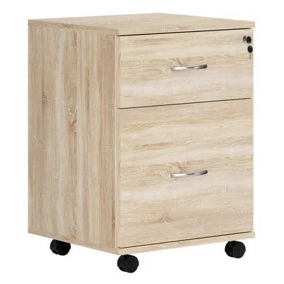 HOMCOM Pedestal Office Mobile Filing Cabinet Drawer Wooden Storage Oak