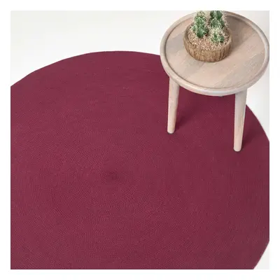 (120 cm Round, Plum) Handmade Woven Braided Rug