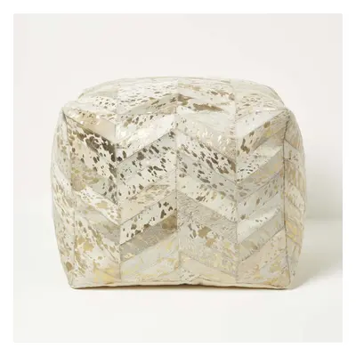 Gold & Grey Geometric Diamond Leather Pouffe Bean Cube