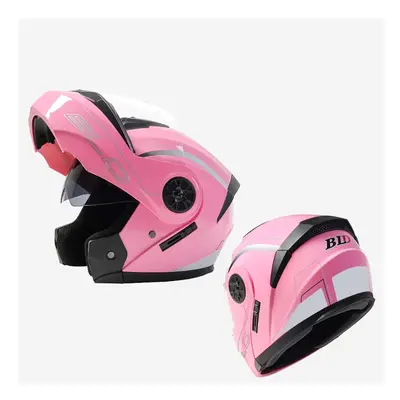 (L, Pink flower) BLD Modular Dual Lens Motorcycle Helmet Safety Downhill Flip Up Helmets