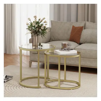 HOMCOM Pcs Modern Coffee Table with Tempered Glass Side Tables Clear