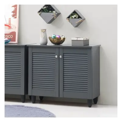 Modern Shoe Storage Cabinet Doors Footwear Stand Rack Unit Cupboard Dark Grey