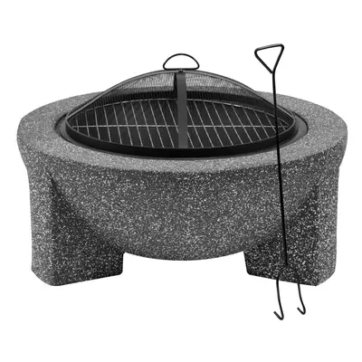 Round MgO Fire Pit with BBQ Grill, Ã75cm, Safety Mesh Screen - Dark Grey - DG191