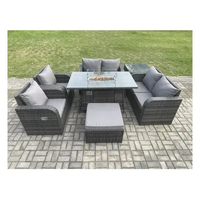 Fimous Seater Rattan Garden Furniture Set Propane Gas Fire Pit Table and Sofa Chair set with Big