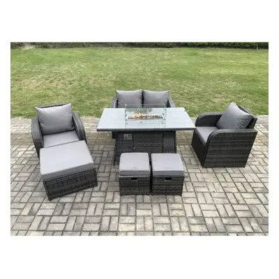 Fimous Rattan Garden Furniture Set Outdoor Patio Gas Fire Pit Dining Table and Chairs with Love 