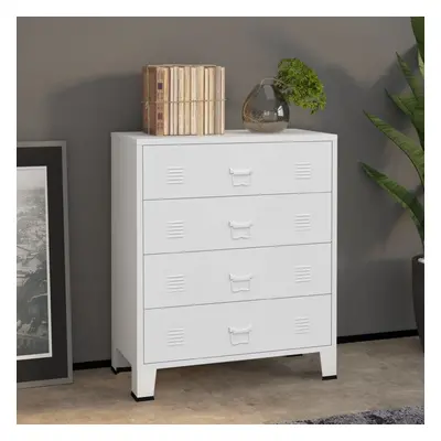 vidaXL Industrial Drawer Cabinet White Metal Display Storage Cabinet Sideboard