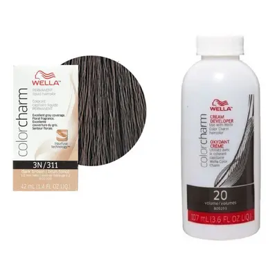 (3N+Dev(Vol.20)3.6oz) Wella 3N Dark Brown Color Charm Permanent Liquid Haircolor