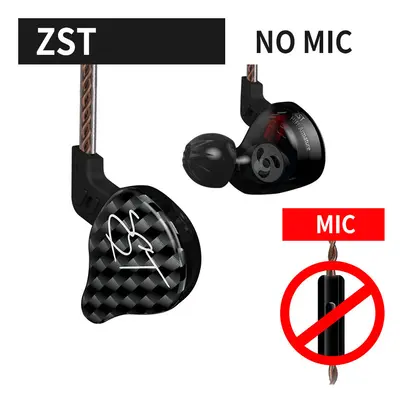 (a-ZST Black No MIC) KZ ZST Wired Earphone Detachable Cable In Ear Monitor Noice Cancelling Head