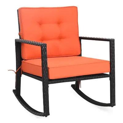 Outdoor Wicker Furniture Rocking Chair Metal Frame Patio Rattan Rocker-Orange