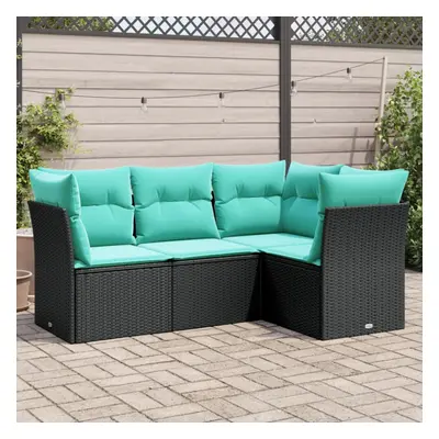 vidaXL Piece Patio Sofa Set with Cushions Black Poly Rattan