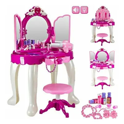 Girls Mirror Makeup Dressing Table Stool Play set Vanity Light, music.