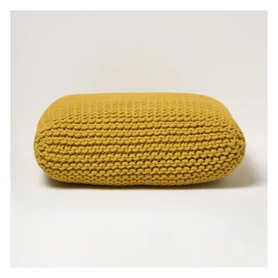 (Yellow) Knitted Cotton Pouffe Floor Cushion Square