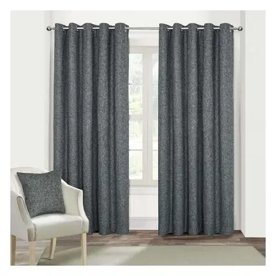 (W 228cm x Drop 182cm, Dark Grey) Heavy Boucle Textured Blackout Lined Eyelet Curtain Pair