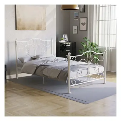 (Small Double, White) Chicago Metal Bed Frame Crystal Finials Slatted